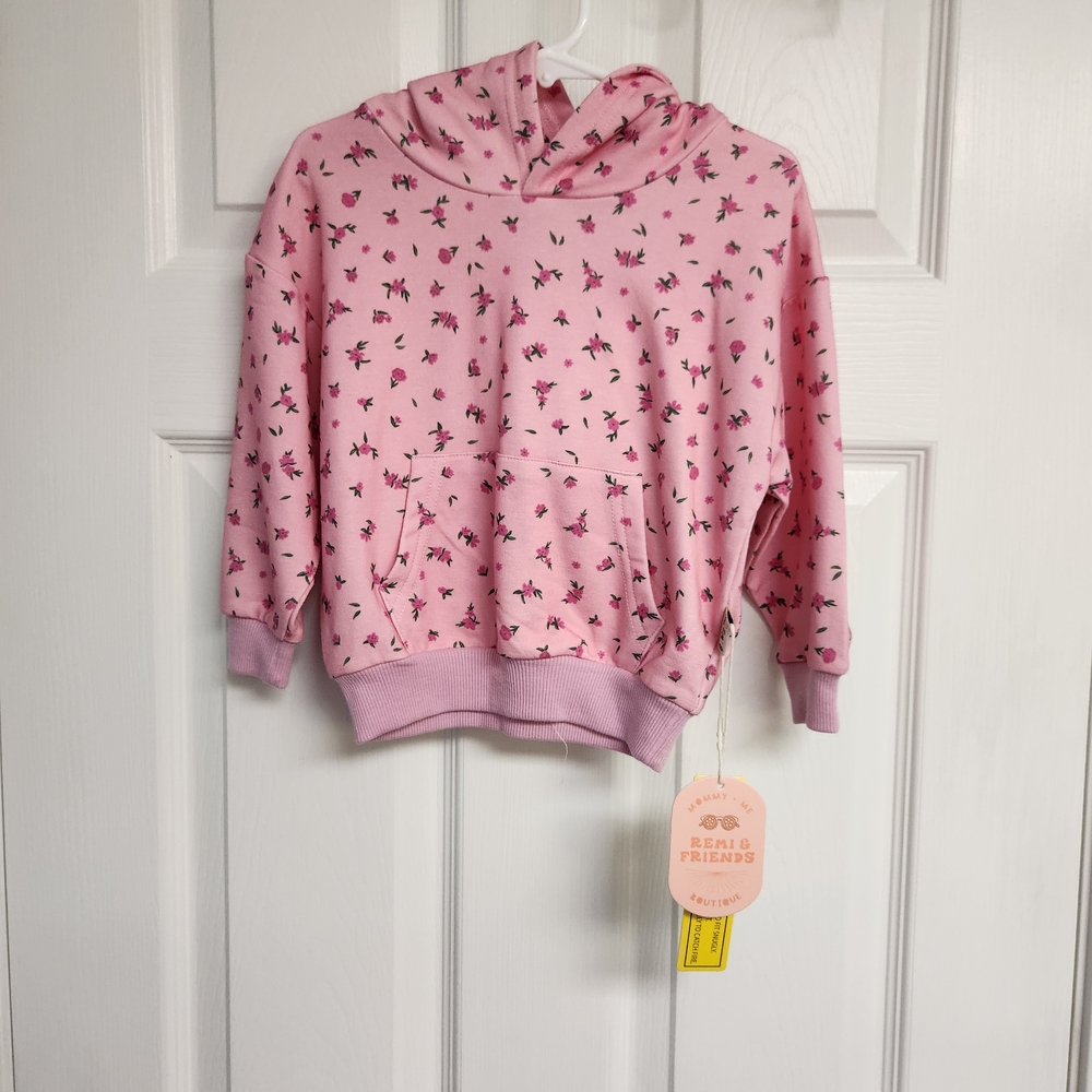 Pink Kids Hoodie with Floral Print